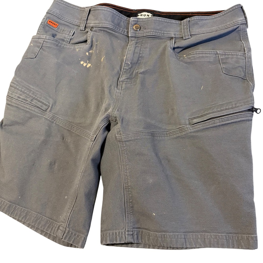 Brunt The Martin Short Mens 38x10 Gray Utility Cargo Canvas Workwear Stained